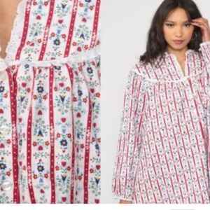 LANZ OF SALZBURG maxi flannel floral striped Ballet Nightgown shirt Sz M
